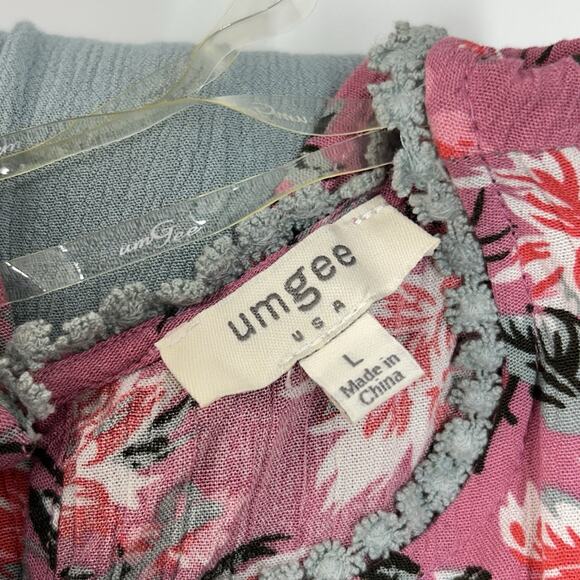Umgee Sleeveless Dress Womens Large Pink Blue Floral Lace Keyhole Gauzy Flowy - Picture 4 of 12